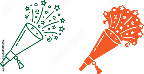 Bild auf Leinwand Colorful party horns with star bursts illustration