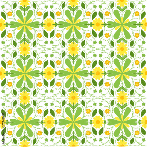 seamless pattern with green flowers
