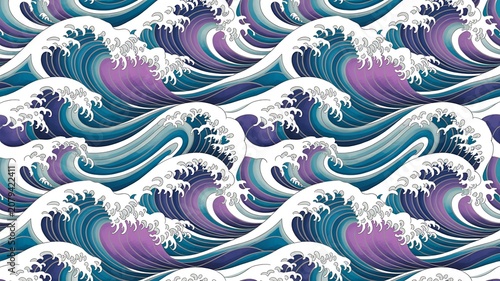 Japanese ocean wave pattern seamless design