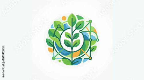 A stylized illustration of a green plant growing out of a circular structure