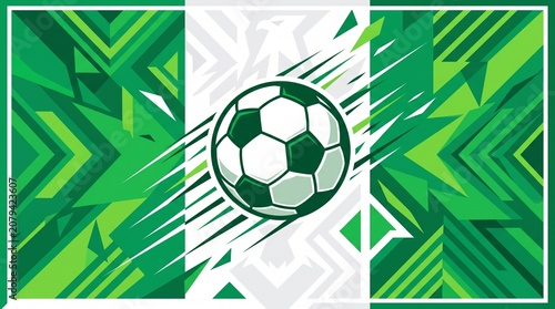 Nigeria Football Crest Vector with Dynamic Geometric Eagle Wings Pattern, Nigerian Soccer Ball Emblem in Vibrant Green and White Colors