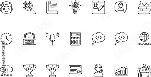Photos Vector line icon set of AI digital schooling smart educational tools homework so