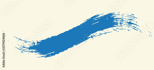 Grunge grainy blue brush stroke with spray texture. Hand drawn distress damaged vintage banner with zigzag bold line. Rough thick brush stroke texture. Spray paint effect vector background.