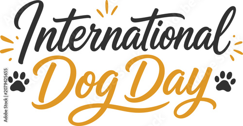 international dog day typography design with minimalist paw prints and golden accents for pet awareness event promotional branding