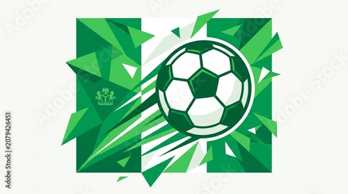 Nigeria Football Crest Vector with Dynamic Geometric Eagle Wings Pattern, Nigerian Soccer Ball Emblem in Vibrant Green and White Colors