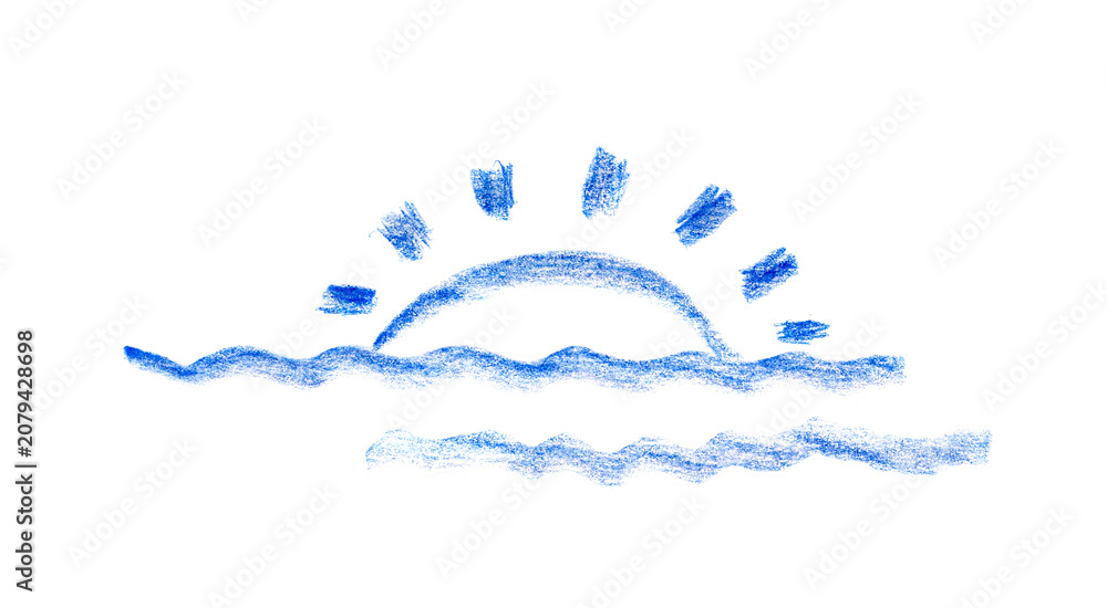 Fototapeta premium Sea wave crayon icon. Hand drawn water flow