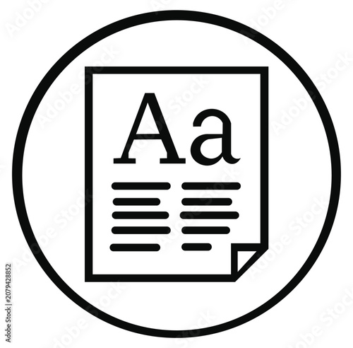 Document with text and aa letter icon, typography and formatting symbol