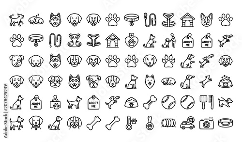 Tableau sur toile Modern Dogs Thin Line Icon Collection for Canine Lovers Pet Care and Puppy Symbo