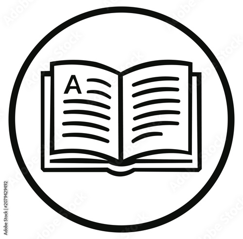 Open book icon with letter a on page
