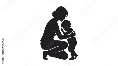 Cuadro en lienzo Mother And Child Silhouette Against White Background