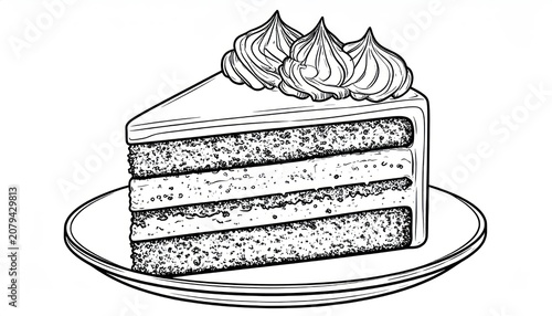 Hand-drawn slice of layered cake on a plate.