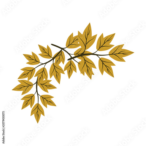 Decorative autumn branch with golden maple leaves