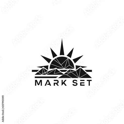 Geometric Sun Rising Over Polygonal Mountains Logo