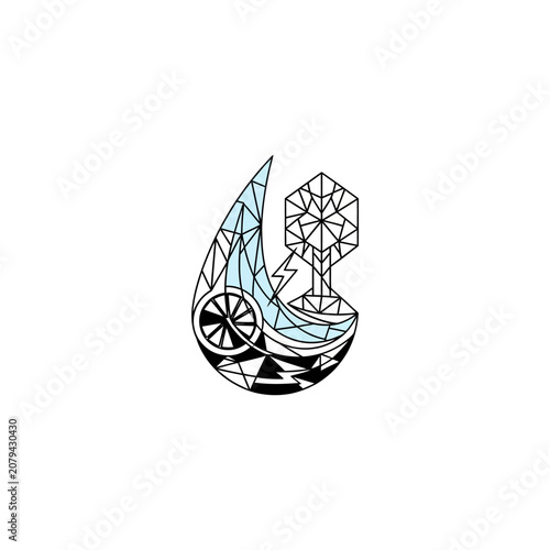 Geometric Water Drop with Abstract Tree and Wheel
