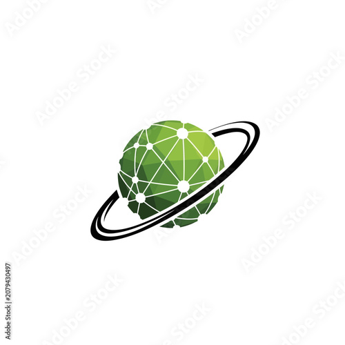 Green planet earth network connections. Global digital communication, technology, and data.