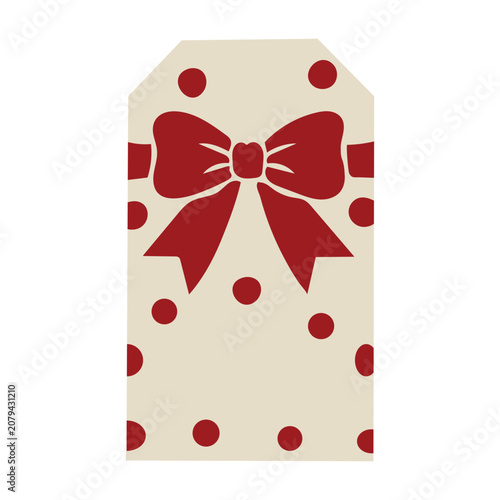 Gift tag with red bow and polka dot pattern