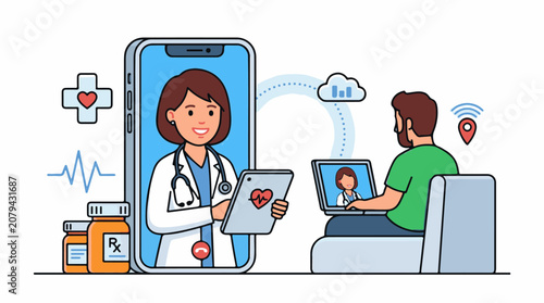 Remote doctor consultation via digital devices telehealth connection