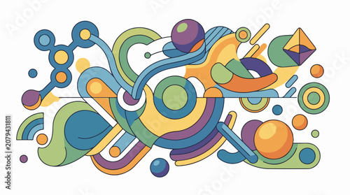 Abstract organic and geometric shapes in vibrant pastel colors