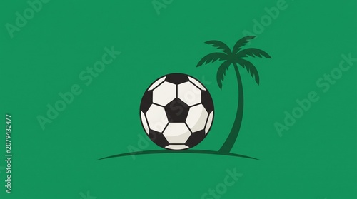Minimalist Green Falcons Saudi Arabia Football Logo Design, Elegant Soccer Ball with Palm Tree Silhouette, Clean Corporate Sports Identity Asset Template