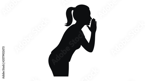 Slika na platnu Woman In Prayer Silhouette Against White Background