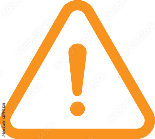 Orange triangle warning sign icon with exclamation mark isolated on transparent background