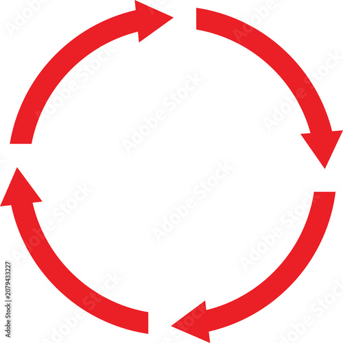 Red circular arrows showing a cycle or process flow isolated on transparent background