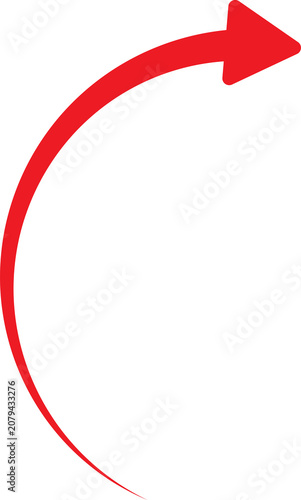 Red curved arrow sign pointing right isolated on transparent background
