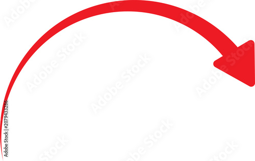 Red curved arrow sign pointing right isolated on transparent background