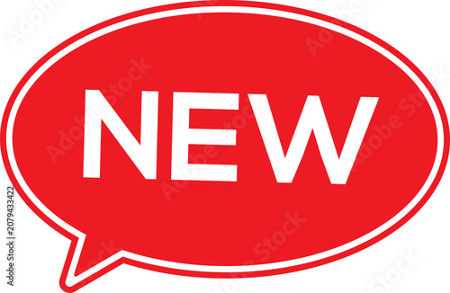 Red speech bubble icon with new text label isolated on transparent background