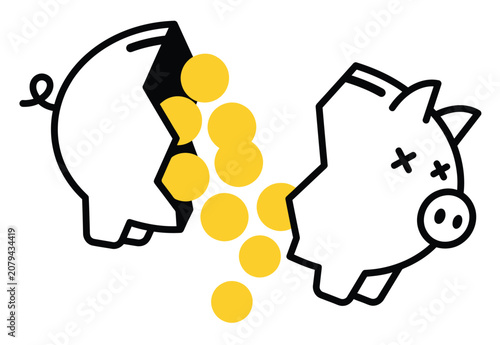 Cuadro en lienzo Broken Piggy Bank Vector Illustration Showing Financial Loss and Savings Deplet
