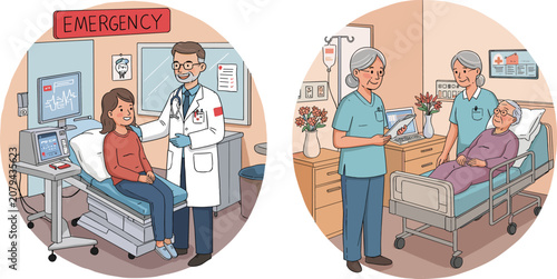 Canvas-taulu Healthcare professionals with patients, hospital emergency and elderly care conc