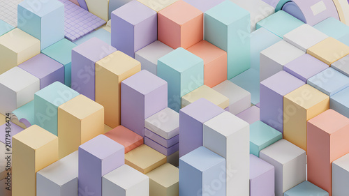 Colorful geometric paper cubes stacked in modern abstract arrangement with soft shadows