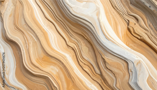 Принти на полотні Vector of abstract background texture of layered beige and white sedimentary sandstone rock formations, featuring beautiful flowing geological patterns and natural erosion curves