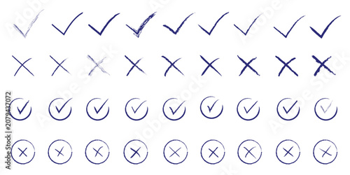 Foto Cross box x check mark checkbox v list vector draw hand drawn sketch doodle brus