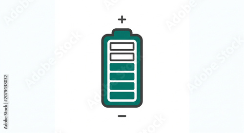 Vertical green battery charging indicator icon with plus and minus signs vector