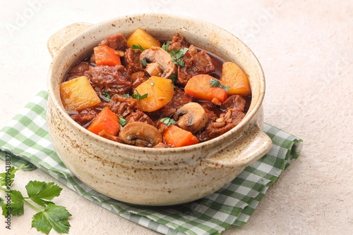 Fotografie Classic French Beef Bourguignon, a rich and hearty slow-cooked beef stew made wi