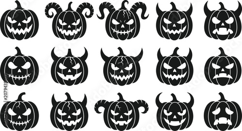 Foto Halloween pumpkin faces black silhouettes for decorations and spooky ambiance