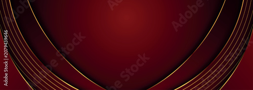 Luxurious red background with elegant shiny golden curved lines decoration. Premium design with majestic overlapping lines elements for sales banner, business presentation, gala. EPS. 2