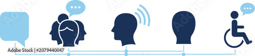 Inclusive Communication Icon Set with Speech, Group Discussion, Broadcasting, and Accessibility Symbols