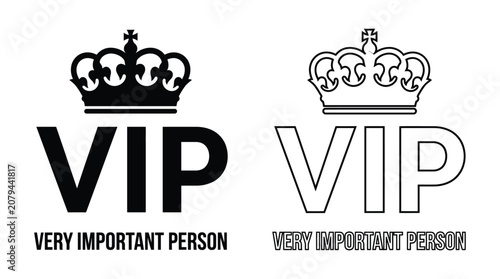 Obraz na plátně Vip Text With Crown Illustration Black And White Graphic