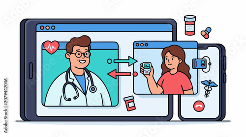 Doctor-patient virtual consultation remote healthcare with digital devices