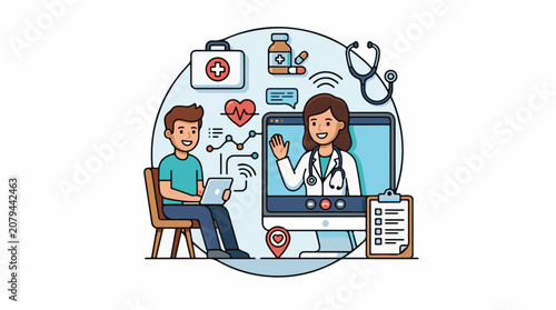 Patient consults with doctor via video call receiving remote healthcare