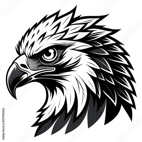 Stylized Monochrome Eagle Head Vector Graphic Featuring Bold Feather Details and Sharp Predator Gaze