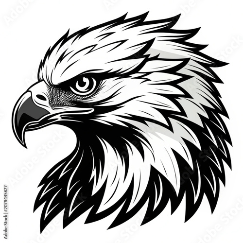 Majestic Eagle Head Illustration with Sharp Detail and Intense Gaze
