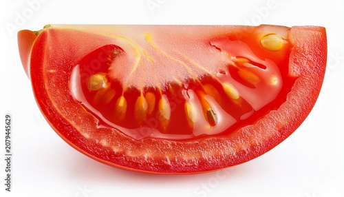 Slice Of Red Tomato Isolated On White Background Cut Piece Of Fresh Vegetable With Seeds