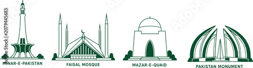 Photos Pakistan Independence Day Vector Famous Pakistan Landmarks Skyline Collection fo