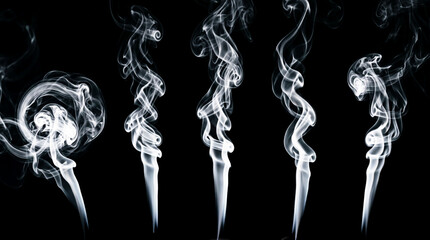 Realistic White Smoke Collection Isolated on Black Background