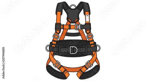 Industrial full-body safety harness for fall protection, illustrated as a single isolated object. Essential personal protective equipment for worker safety