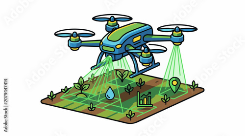 Drone spray application on a farm with data visualization
