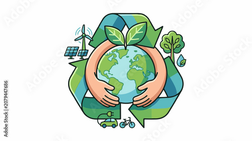 Hands cradle Earth within recycling symbol renewable energy nature